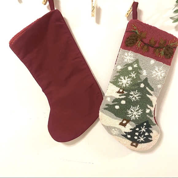 NEEDLEPOINT 100% WOOL VELVET CHRISTMAS 2/,STOCKINGS 20 IN...